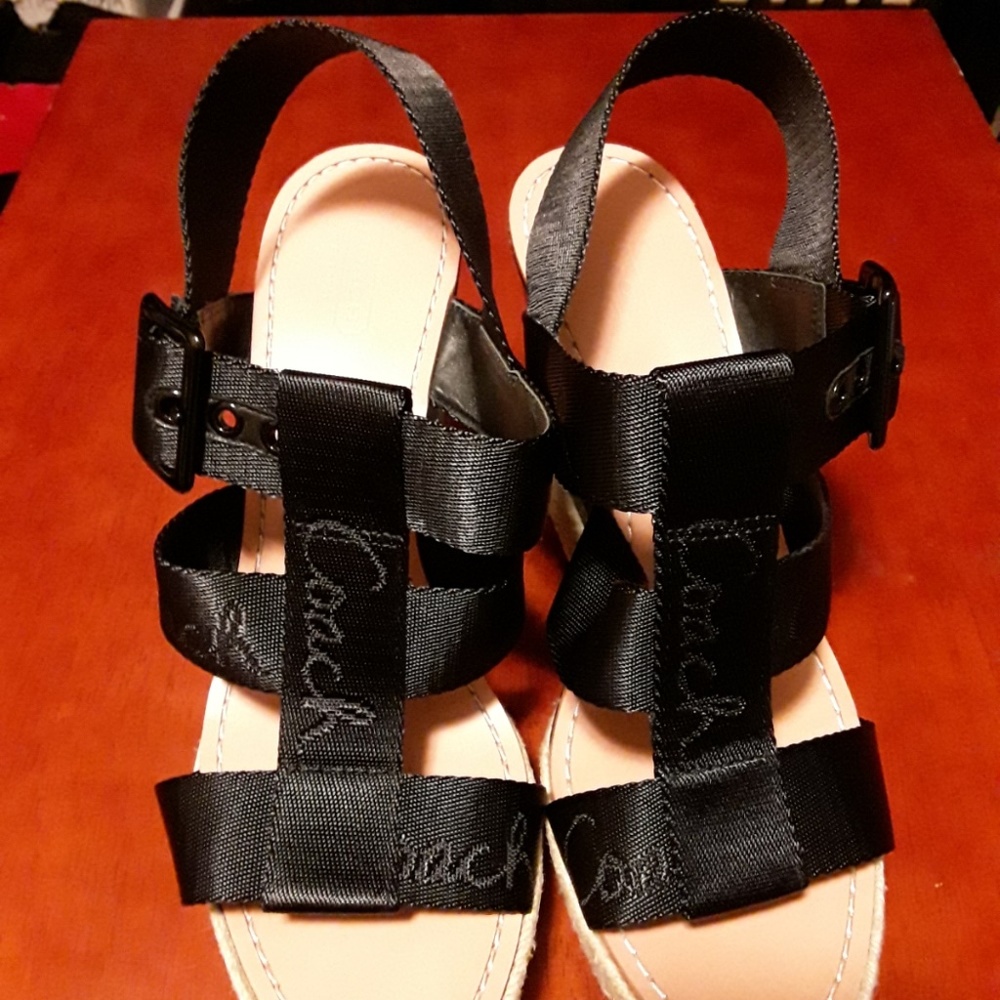 Black Coach Wedge Heel Sandals Size 10 M